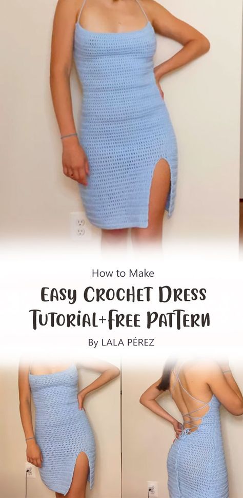 This is an easy crochet dress tutorial and free pattern by LALA PÉREZ. By following the step-by-step guide provided in this tutorial, you’ll be well-equipped to embark on your crochet journey and create a dress that will capture hearts and turn heads. Unleash your creativity, and let the dress become a stunning addition to your wardrobe. Fitted Crochet Dress, Summer Dresses Crochet, Crochet Short Dress Free Pattern, Backless Crochet Dress Pattern, Crochet Dresses Free Pattern, Crochet Dresses Tutorial, Simple Crochet Dress Pattern Free, Summer Dress Crochet Pattern Free, Easy Crochet Dress Pattern