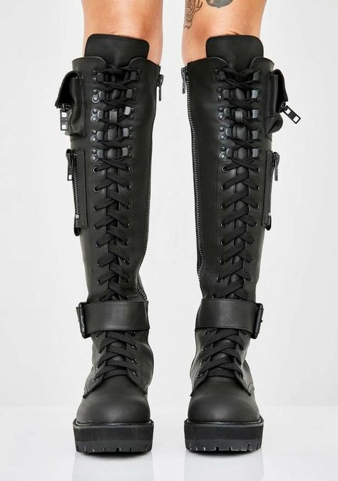 Techwear Boots, High Combat Boots, Goth Platforms, Knee High Combat Boots, Current Mood Clothing, Hak Tinggi, Fuzzy Boots, Sequin Boots, Dr Shoes