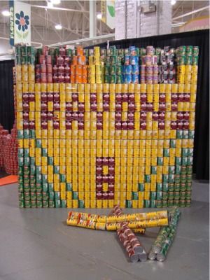 Amazing!!  Who can build the best canned food statue? Canned Food Drive, Drink Display, Dental Fun, Food Sculpture, Birthday Goals, Canned Goods, Food Drive, Food Carving, Concert Stage