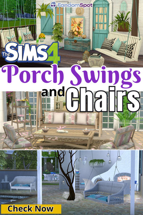 Sims 4 Outdoor Cc, Sims 4 Cc Best, Swinging Couch, Sims Cheats, Comfy Decor, Big Porch, Sims Baby, Sims Houses, Cc Furniture