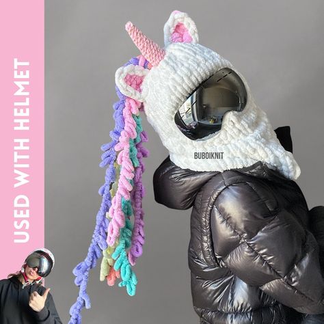 Crochet Helmet Cover, Ski Crochet, Balaclava Mask, Ski Style, Unicorn Hat, Cute Diy Projects, Ski Helmet, Helmet Covers, Ski Fashion