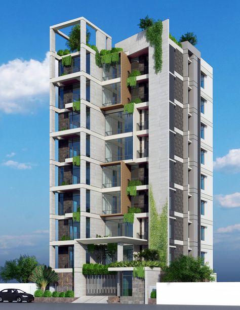 Office Facade, Residential Architecture Apartment, 3d House Design, Small Apartment Building, Residential Tower, House Green, Facade Architecture Design, Residential Building Design, Duplex Design