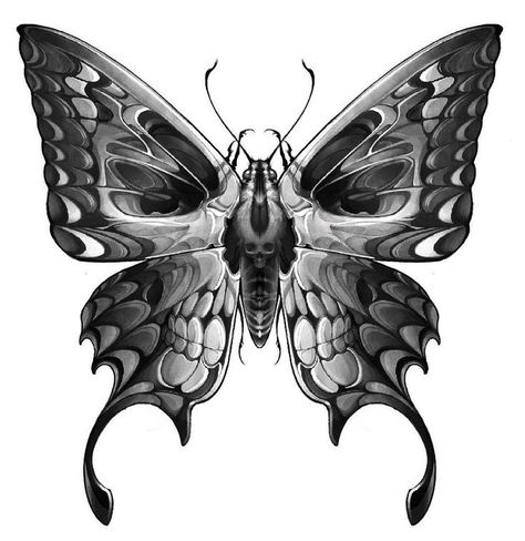 Skull Butterfly Tattoo, Hals Tattoo Mann, Skitse Bog, Unique Butterfly Tattoos, Throat Tattoo, Creepy Tattoos, Moth Tattoo, Butterfly Tattoo Designs, Skull Tattoo Design