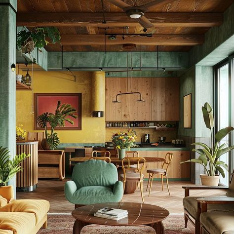 Midcentury for the 2020s #mcm #vintagedecor #2024trends Seventies Interior Design, 70s Interior Design Retro, Modern Midcentury Home, 1970s Interior Design, Mcm Living Room, Mcm Living, 70s Interior Design, Midcentury Interior, Boho Ideas