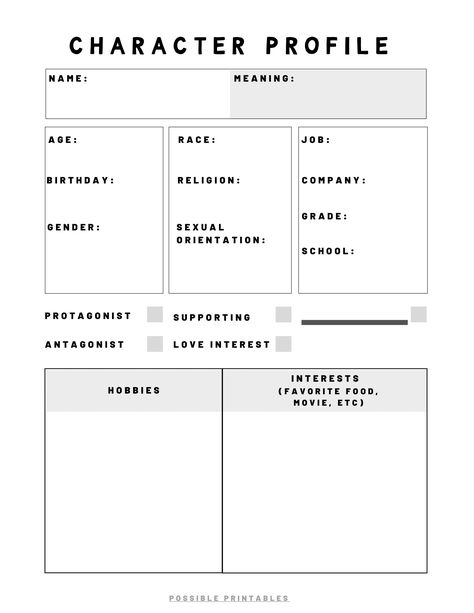 Get to know your characters. Stuck with your plot? Let your characters drive the plot when you're feeling stuck. Write that book/novel. #Nanowrimo #Writers #Printable #Characters #Writing Book Plot Outline Template, Getting To Know Your Character, Novel Character Profile, Detailed Character Profile Template, Plot Planner, Printable Characters, Word Count Tracker, Character Profile Template, Novel Planning