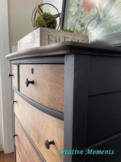 Stunning Walnut and Black Antique Dresser | Hometalk Black Antique Dresser, Refinished Dresser Diy, Antique Dresser Makeover, Dresser Upcycle, Dresser Flips, Stained Dresser, Boy Dresser, Dresser Refinish, Refinish Furniture