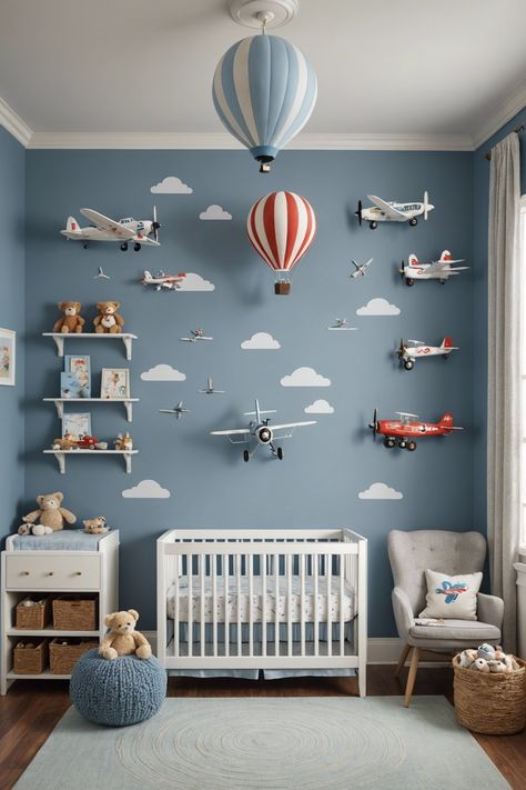 20 Cute Baby Boy Nursery Ideas For Your Little One – ToolzView Baby Boy Bedroom Wallpaper, Nursery Ideas Blue Walls, Nursery Ideas Disney Themed Rooms, Baby Boy Room Inspiration, Baby Boy Airplane Nursery, Nursery Themes Colorful, Baby Room Boy Ideas, Baby Boy Nursery Inspiration, Cool Boy Nursery