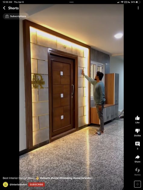 Main Door Design Entrance Flat, Front Door Panelling Design, Main Door Panelling Design, Entrance Panelling, Flat Main Door Design Entrance, Main Door Wall Design Entrance, Flat Entrance Design, Door Panelling, Flat Front Door