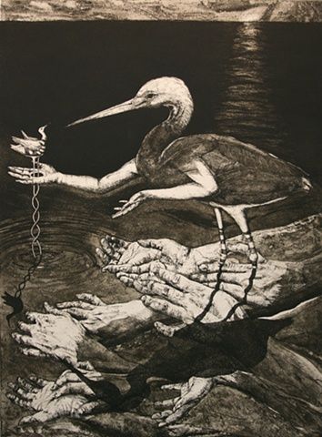 birds, hands, mom and baby, the sea, it's all there...  Deborah Maris Lader Intaglio Printmaking, Wings To Fly, Selling Art Online, Art Buyer, Fantastic Art, Paper Print, Artwork For Sale, Illustration Print, Original Fine Art