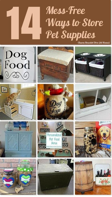 Pet Food Area, Dog Supplies Storage, Dog Supplies Organization, Pet Supplies Organization, Dog Organization, Idea Box, Pet Organization, Pet Food Storage, Cleaning Toys