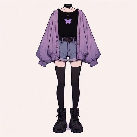 Clothes Drawing Reference Female Dress, Cute Anime Outfits Drawings, Anime Clothes Reference Outfit Ideas, Outfit Ideas To Draw, Drawing Outfits Sketches, Pajamas Drawing, Clothing Drawing Reference, Outfit Drawing, Shorts Drawing