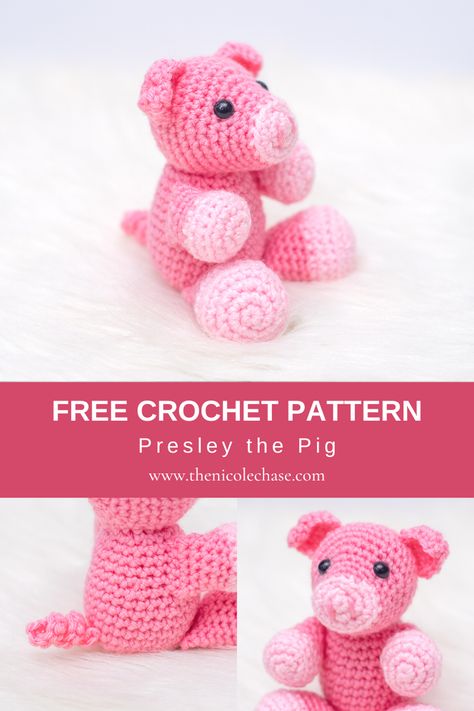 Presley the Pig - Free Crochet Pattern — Nicole Chase: Free Crochet Patterns for Beginners Pig Crochet Pattern, Diy Crochet Amigurumi, Pig Crochet, Vendor Table, Pig Pattern, Crochet Pig, Crocheting Ideas, Crochet Mouse, Christmas Bear