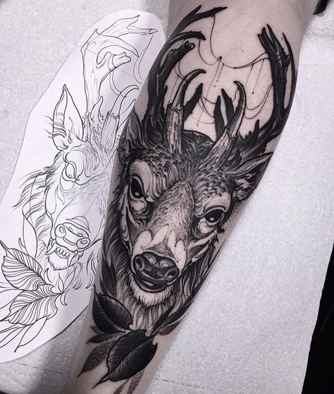 Tattoo by @brunosantostattoo #blackworkers #blackworkers_tattoo #tattoo #bw #blackwork #blacktattoo Angel Demon Tattoo, Ancestral Art, Deer Tattoo Designs, Camping Tattoo, Stag Tattoo, Cultural Appreciation, Tattoo Band, Tattoo Apprenticeship, Demon Tattoo