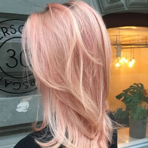 Pink Hair On Blond Hair, Strawberry Blonde Pink Hair, Light Pink Blonde Hair, Pink Hair Light, Peach Pink Hair, Blorange Hair, Hairstyles For Long Straight Hair, Blond Rose, Pink Blonde