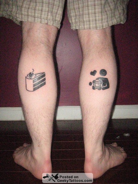 portal Simple Leg Tattoos, Gamer Tattoos, Patriotic Tattoos, Biomechanical Tattoo, Geek Tattoo, Portal 2, Tattoo Now, Leg Tattoo Men, Gaming Tattoo