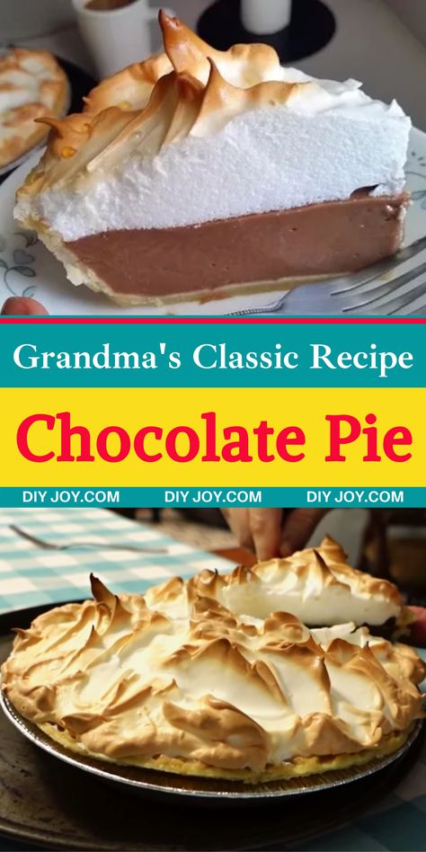 Grandma’s Classic Chocolate Pie Recipe Grandma's Chocolate Pie Recipe, Maw Maw Pie, Old Fashion Pie Recipe, Grandmas Chocolate Pie, Chocolate Pie Recipe Old Fashioned, Mamaw Pie, Chocolate Meringue Pie Recipe, Best Chocolate Pie Recipe, Grandma's Chocolate Pie