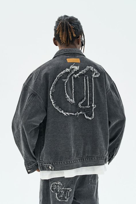 Shop INTL Collective's collection of outerwear. Frayed Denim Jacket, Cross Patch, Shirt Design Inspiration, Frayed Denim, 자수 디자인, Vintage Denim Jacket, Streetwear Men Outfits, Mode Inspiration, Apparel Design