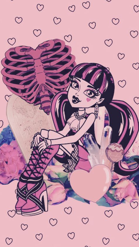 pink #draculaura #pink #halloween Aesthetic Draculaura Wallpaper, Monster High Halloween Wallpaper, Draculaura Wallpaper Iphone, Draculaura Lockscreen, Draculaura Wallpaper Aesthetic, Draculaura Background, Monster High Draculaura Wallpaper, Draculaura Aesthetic Wallpaper, Draculaura Tattoo