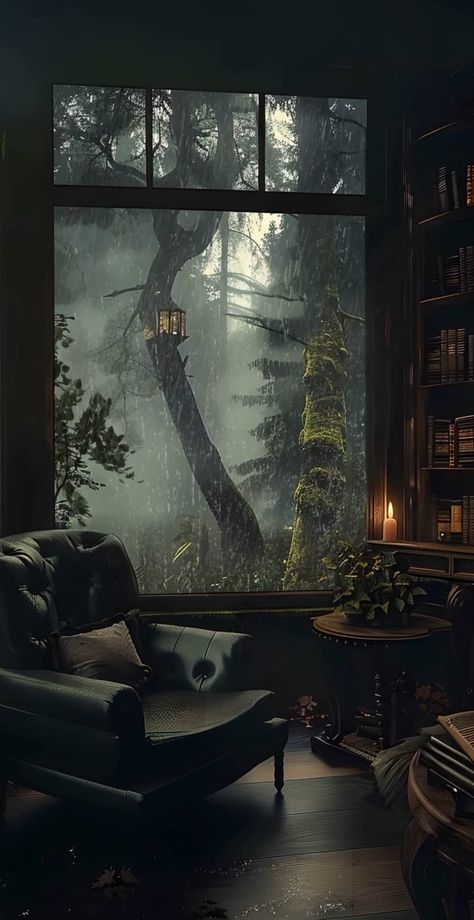 Cosy Rain Aesthetic, Rainy Window, Forest Room, Moody Living Room, Cozy Rainy Day, Cabin Aesthetic, Cozy Cabins, Forest Cabin, Animated Wallpapers For Mobile