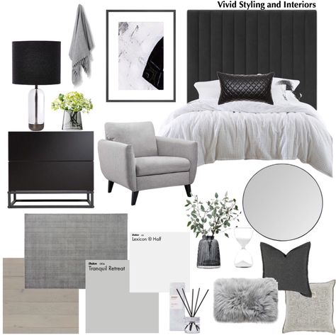 Monochrome Interior Design Bedroom, Bedroom Moodboard Interior Design Minimalist, Black Bedroom Mood Board, Before And After Home Interior, Modern Classic Bedroom, Mood Board Bedroom, Contemporary Style Bedroom, Minimalist Apartment Decor, Freedom Furniture