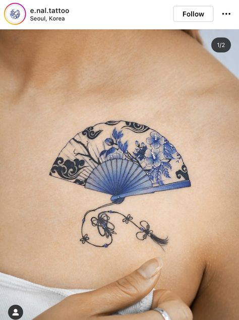 Tattoo Japonais, Sara Fabel, Blue Ink Tattoos, Charm Tattoo, Cupid Tattoo, Korean Tattoos, Fan Tattoo, Knot Tattoo, Blue Tattoo