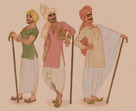 Historical Indian Clothing, Indian Man Character Design, Indian Male Character Design, Indian King Illustration, Desi Character Design, South Asian Character Design, Indian Concept Art, Indian Character Design, Indian Character