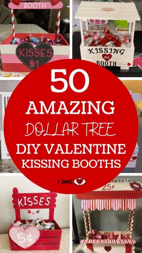 These Easy Dollar Tree DIY Kissing Booth Valentine’s Day Crafts are perfect to make to sell, give as Valentine’s Day Gifts, or use as Valentine’s Day decorations. You simply need a wood crate from the Dollar Tree, and a few more items to create the cutest Valentine’s Day Craft, that you can give to show love to friends and family this year! Dollar Tree Kissing Booth, Diy Kissing Booth, Make To Sell, Valentine's Day Crafts, Diy Valentine's Cards, Valentine's Day Crafts For Kids, Diy Valentine, Valentine's Day Recipes, Kissing Booth