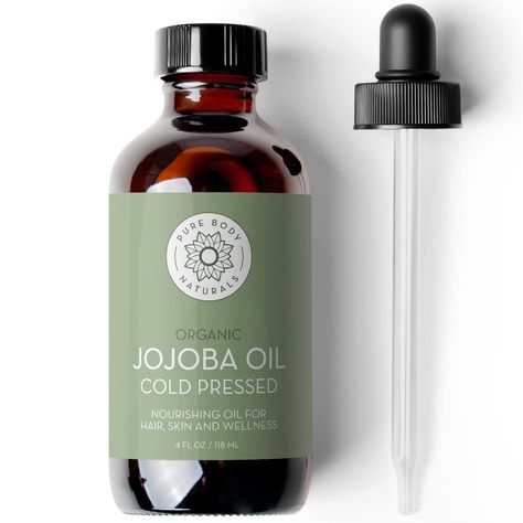 PRICES MAY VARY. HIGHEST QUALITY - Pure, Cold Pressed, USDA Organic Golden Aceite de Jojoba A NATURAL MOISTURIZER - attracts moisture when applied, keeping your skin hair and nails hydrated LOADED WITH VITAMIN E - helps reduce the appearance of fine lines, wrinkles and even scars PERFECT FOR DIY BEAUTY RECIPES - endless uses in skincare and haircare formulations, including as a carrier oil for essential oils. BY PURE BODY NATURALS - Gluten free, Vegan, Hexane Free, Not tested on Animals, Bottled Jojoba Oil For Skin, Facial Oil Recipe, Jojoba Oil Skin, Oil Based Makeup Remover, Ear Stretching, Diy Coconut Oil, Oil For Skin, Essential Oil Mixes, Carrier Oil