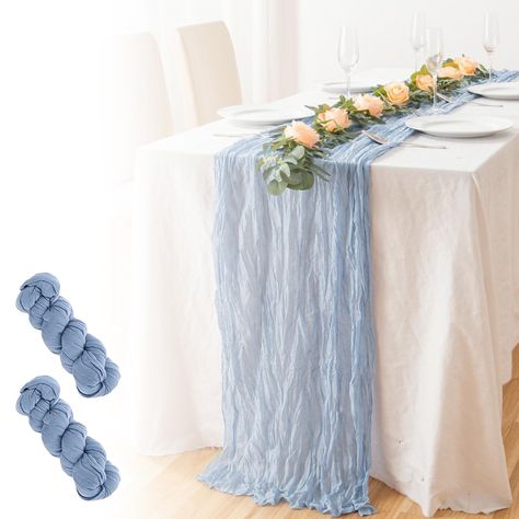 PRICES MAY VARY. Cheesecloth Fabric What You Get:You will get 10ft(305cm) cheesecloth table runners, which is longer than other table runners.Suitable for most rectangular and round tables with a long enough drape Cheese Cloth Table Runner:This translucent gauze table runner has a pleated design and it is very soft and can be folded at will.It can be used as a daily table centerpieces or for special events such as weddings and baby shower Boho table runner:If you are a boho lover, try this chees Blue Cheesecloth Table Runner, White Wedding Table Setting, Gauze Table Runner, Cheesecloth Table Runner, Wedding Table Runner, Boho Table Runner, Blue Table Runner, Boho Table, Round Tables