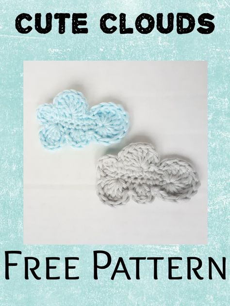 Crochet Cloud Applique Free Pattern, Cloud Crochet Applique, Small Cloud Crochet Pattern, How To Crochet A Cloud, Crochet Cloud Pattern Free, Crochet Cloud Applique, Knit Applique, Cloud Applique, Cloud Crochet