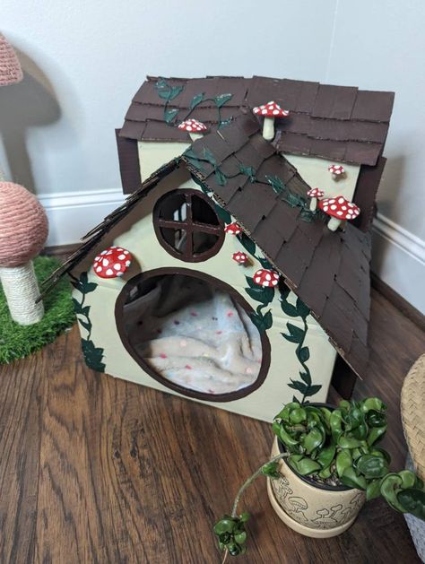 Cat House Diy Cardboard, Cat Mansion, Rabbit Habitat, Cardboard Cat House, Cat Castle, Cardboard Cat, Cat Patio, Cottage Core Style, Cat House Diy