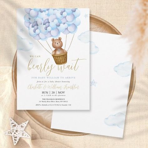 $1.98 | We Can Bearly Wait Teddy Bear Blue Boy Baby Shower - we can bearly wait, baby boy, teddy bear baby shower, baby bear baby shower, i can bearly wait, balloons, elegant calligraphy script, cute bear, blue, gold Rose Gold Foil Invitations, Baby Shower Roses, Baby Shower By Mail, Baby Boy Invitations, Teddy Bear Baby Shower Invitations, Virtual Baby Shower Invitation, Shower By Mail, Winter Baby Shower Invitations, Boy Shower Invitations