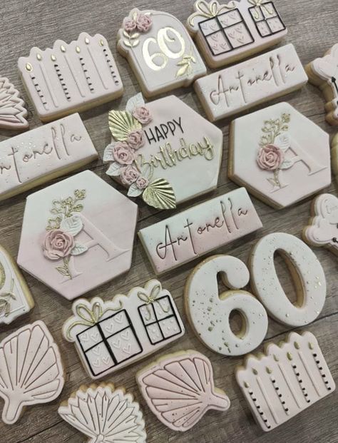 60th Birthday Biscuits, Bday Cookies, Embossed Cookies, Moms 60th, Hello Party, Happy Birthday Cookie, Square Cookies, Cookie Business, Sugar Icing