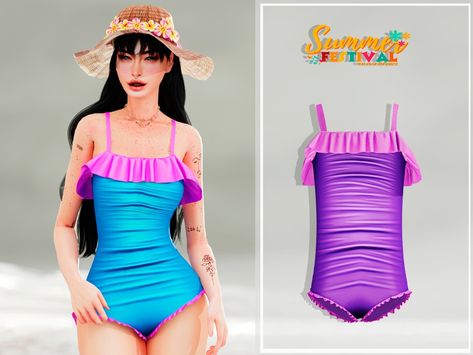 The Sims Resource - Summer Festival Swimwear Sims 4 Mods Clothes Swim, Sims 4 Cc Swimwear One Piece, Sims 4 Female Bathing Suit, The Sims Resource Bathing Suit, The Sims Resource Swimwear, Festival Swimwear, Maternity Bathing Suit, Sims 1, Sims 4 Collections