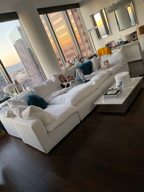 All White Studio Apartment, Big Couches Living Room Cozy, Bed Couches Living Room, Big Sofa Living Room, Couches For Apartments, Big Couches Living Room, Cloud Couch Sectional, Remi Cruz, Dream Couch