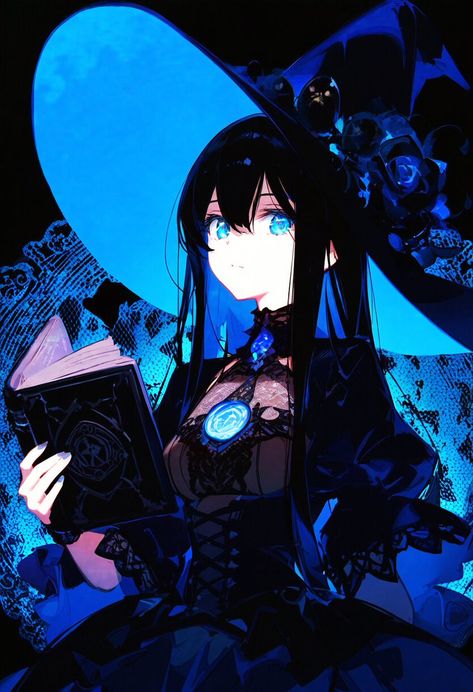 Demon Lord Female, Anime Witch Wallpaper, Anime Witch Aesthetic, Oc Sheet Character Design, Witch Anime, Witch Wallpaper, Anime Witch, Blue Anime, Witch Art