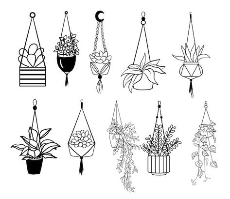 Plants Sketch, Pot Gantung, Hanging House, Plant Sketches, Plant Doodle, Tree Doodle, Line Art Flowers, Basket Drawing, Branch Vector