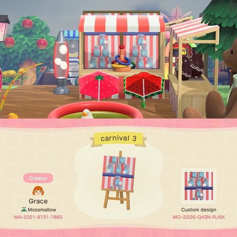 @nookdesigner on Instagram: “🤹🏽‍♂️ Build your own carnival this summer using these stall designs! Here is a carnival game, balloon game, and prize wall. ⠀ .⠀ credit:…” Acnh Carnival Stall, Carnival Area Animal Crossing, Acnh Carnival Path, Acnh Rollercoaster, Carnival Floor Animal Crossing, Acnh Circus, Animal Crossing Carnival Ideas, Carnival Anch, Acnh Carnival Design Codes