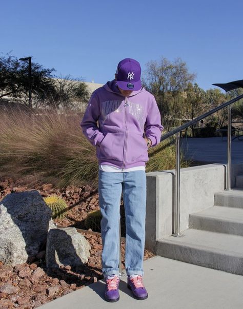 Purple Shoes Outfit Men, Purple Fits Streetwear, Purple Lobster Sb Outfit, Purple Streetwear Outfit, Purple Shoes Outfit, Sb Outfits, Purple Lobster, Mens Streetwear Outfits, Dunks Outfit