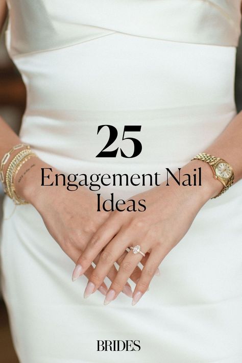 Whether you're planning engagement photos or want your new engagement ring to shine, these engagement nail ideas are perfect for you. Tap the link for engagement nail inspiration. Cute Nails For Bridesmaid, Engagement Nails Elegant, Nails For A Proposal, Nail Colors For Engagement Ring, Engage Nails Ideas, Brid Nails Designs, Nail Inspo For Engagement, Nail Ideas For Proposal, Outfit To Get Engaged In