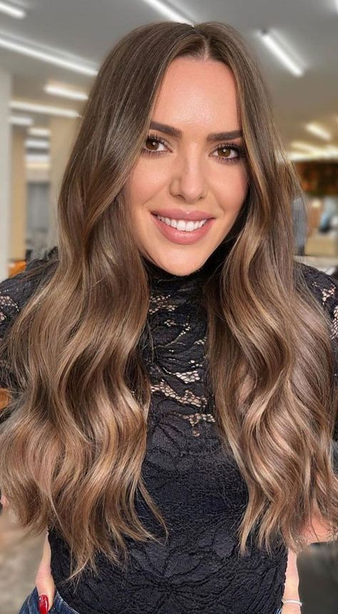 Blonde Brown Mix Hair, Golden Toffee Hair, Toffee Highlights On Brown Hair, Golden Caramel Hair Color, Brushlight Hair Brown, Toffee Hair Color Brown, Soft Highlights For Brown Hair, Toffee Brown Hair, Soft Light Brown Hair