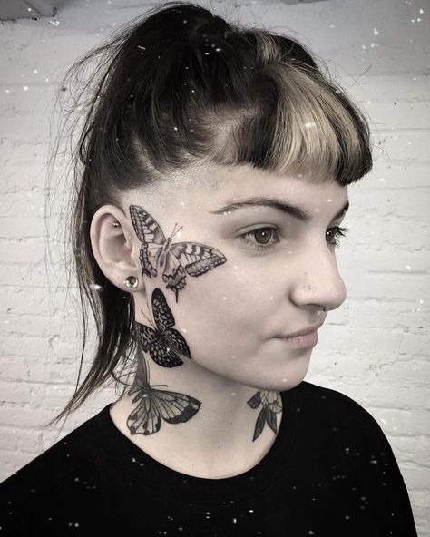 Butterfly Tattoos Butterfly Throat Tattoo, Butterfly Face Tattoo, Throat Tattoo, Tattoo Butterfly, Butterfly Face, Head Tattoos, Face Tattoo, Tattoo Work, Tattoo Supplies