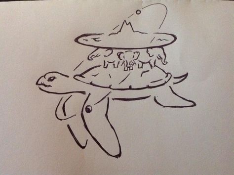 Great A'Tuin carrying the Discworld Ref T Pratchett  Drawn by .. https://www.facebook.com/pages/Amys-Unofficial-Discworld-Doodles/1627810067441786?ref=ts&fref=ts Great A'tuin Discworld, Discworld Drawing, A'tuin Discworld, Terry Pratchett Tattoo Ideas, Discworld Tattoo Ideas, Discworld Turtle, Terry Pratchett Tattoo, Pratchett Tattoo, Discworld Tattoo