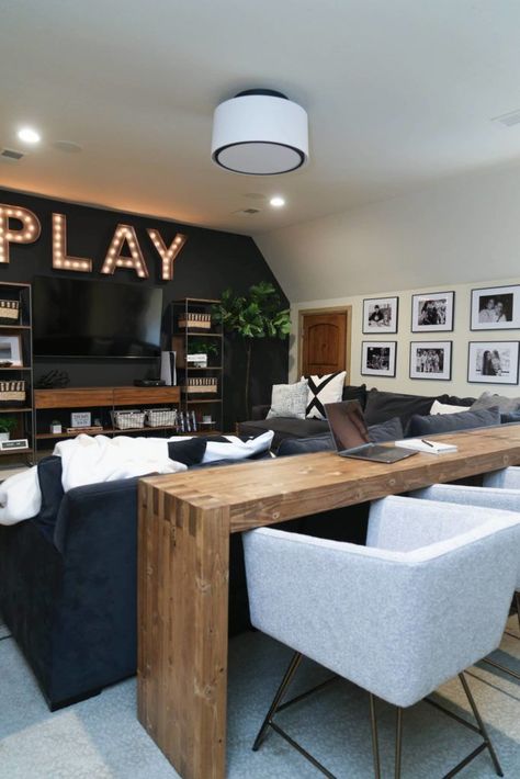 Bonus Room Design, Basement Decoration, Hangout Room, Basement Inspiration, Game Room Basement, Basement Living Rooms, Basement Family Room, Game Room Family, Basement House