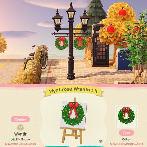 Acnh Wreath Design, Acnh Lamp Post Design, Acnh Christmas Flag, Animal Crossing Christmas Design Codes, Lamp Post Banner, Christmas Street Lamp, Colin Crossing, Acnh Christmas Code, Acnh Winter