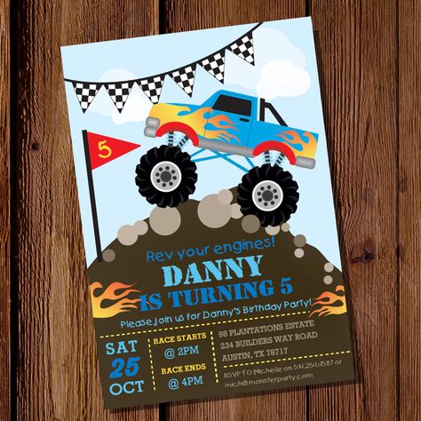 I really like this! Monster Truck Birthday Party Ideas, Truck Birthday Party Ideas, Truck Party Invitations, Monster Jam Birthday Party, Monster Truck Birthday Party, Dump Truck Birthday Party, Monster Jam Birthday, Truck Birthday Party, Monster Truck Party