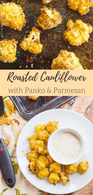 Oven Roasted Panko Parmesan Cauliflower - Shake-up your side dish menu with this crispy, lightly breaded roasted cauliflower.    #lowcarb #healthyrecipes #cauliflower Vegetable Bites, Parmesan Roasted Cauliflower, Parmesan Cauliflower, Cauliflower Bread, Cauliflowers, Side Dishes Recipes, Panko Bread Crumbs, Easy Side Dish, Cauliflower Recipes