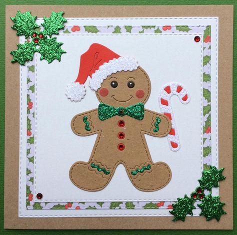 Gingerbread Man Cards Christmas, Gingerbread Christmas Card, Xmas Cards To Make, Winter Cards Handmade, Handcrafted Christmas Cards, Gingerbread Cards, Sample Christmas Cards, Christmas Cards Kids, Gingerbread Christmas Decor