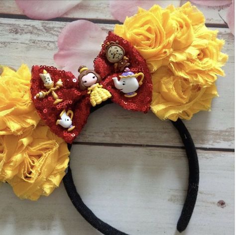 Beauty And The Beast Ears, Disney Diys, Beauty And The Beast Diy, Mini Mouse Ears, Disney Ootd, Trip Fits, Bows Ideas, Ear Ideas, Disney Gear