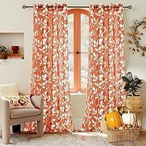 Burnt Orange Curtains, Orange Curtains, Leaves Pattern Design, Fall Living Room Decor, Farmhouse Curtains, Country Curtains, Rustic Curtains, Drape Panel, Floral Curtains